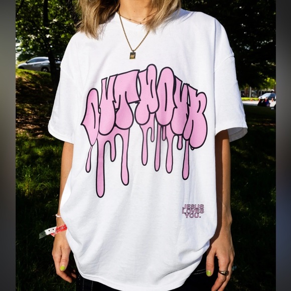 White and Pink Graphic Tee - Picture 1 of 6